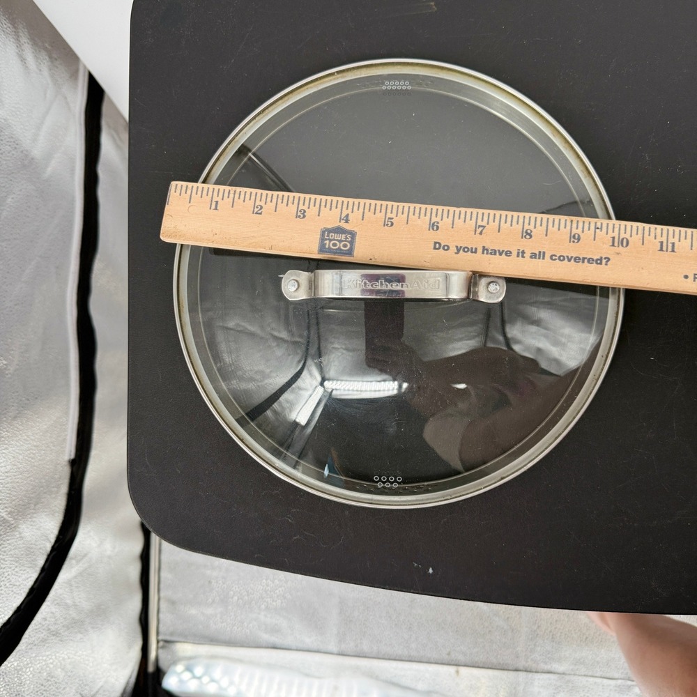 KitchenAid 9.5 Inch Tempered Glass Straining Lid with Stainless Steel Rim Handle - Picture 5 of 7